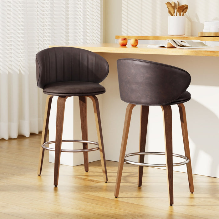 2x Artiss Bar Stools Dining Chairs Contoured Leather Wood Stool