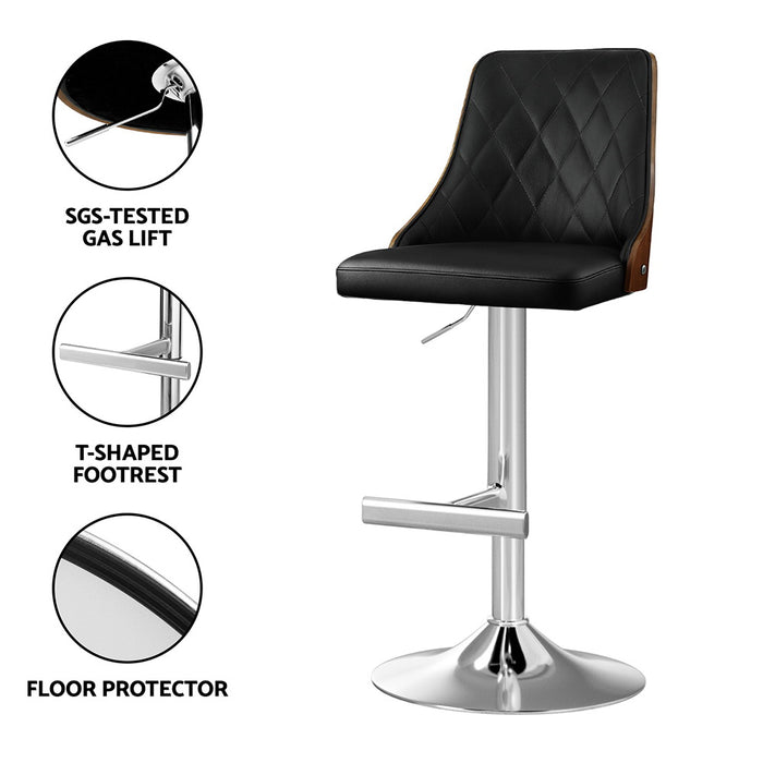 Artiss Bar Stool Bentwood Swivel Adjustable Kitchen Counter Stool Leather Black