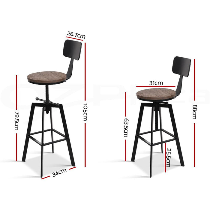 Artiss 3x Bar Stool Swivel Industrial Counter Barstools 63-79cm Seat Height Adjustable Metal Legs