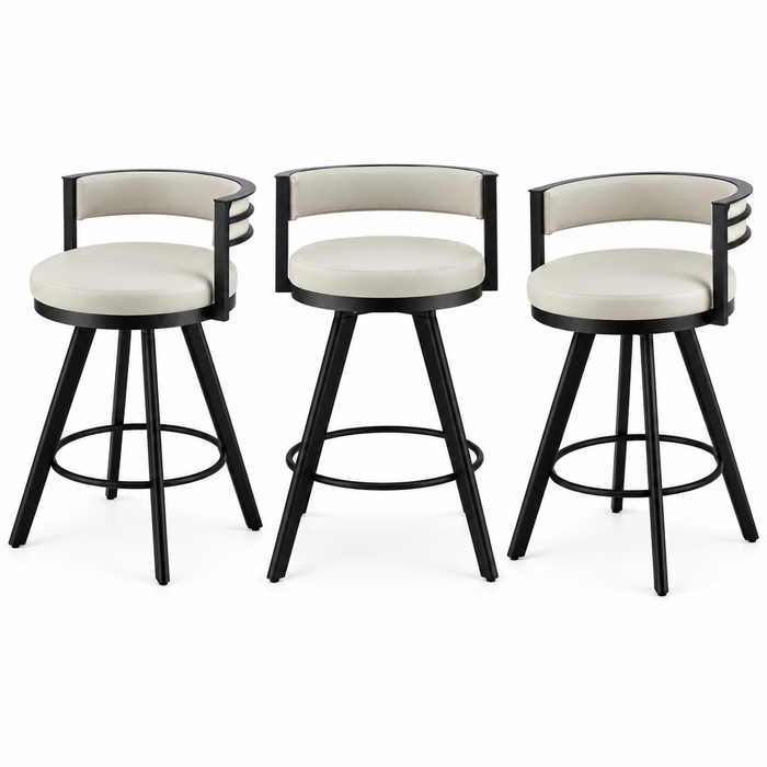 Artiss Bar Stools Set of 3 Swivel Counter Stools with Padded Backrest PU Leather Beige