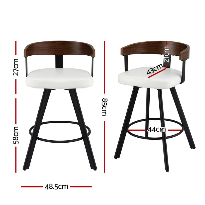 Artiss Bar Stools Set of 3 Swivel Counter Height Barstools with Bentwood Backrest PU Leather White