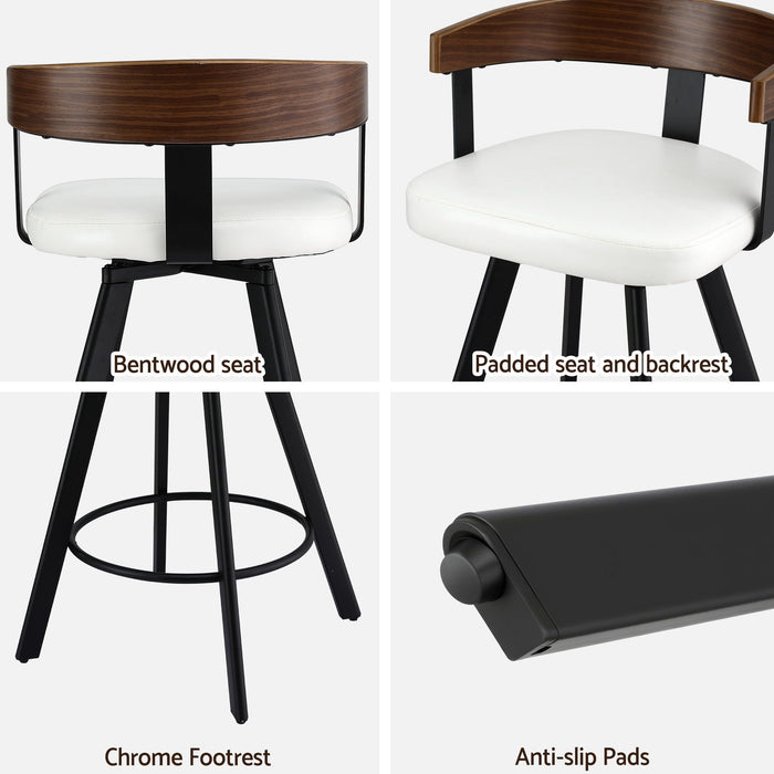 Artiss Bar Stools Set of 3 Swivel Counter Height Barstools with Bentwood Backrest PU Leather White