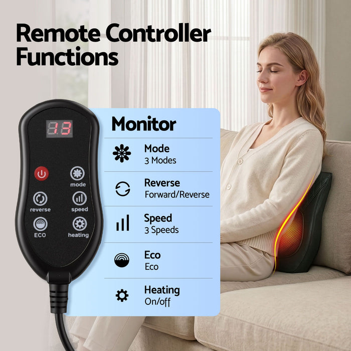 Livemor Back Massager with Heat and Traction, Neck and Shoulder Massage Pillow, Ergonomic Backrest for Office Chair & Sofa, Lumbar Support Cushion with 2-Level Thermal Relief, 6 Modes for Cervical & Full Body Pain Relief, Large