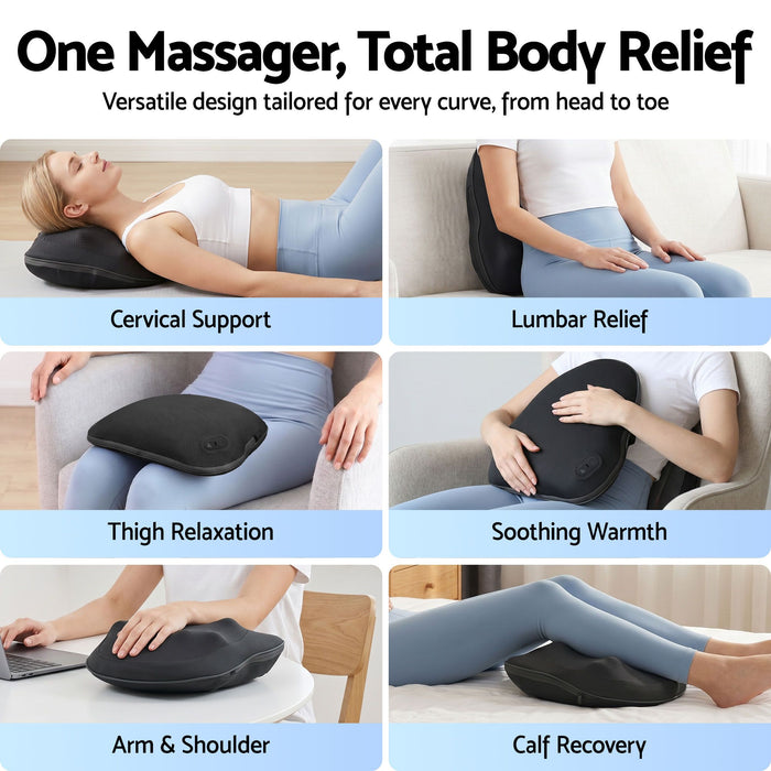 Livemor Back Massager with Heat, Cordless Electric Neck & Shoulder Massager Pillow, 3-Speed Deep Tissue Kneading for Lumbar, Thigh & Calf, Portable Muscle Relief for Home & Office Use
