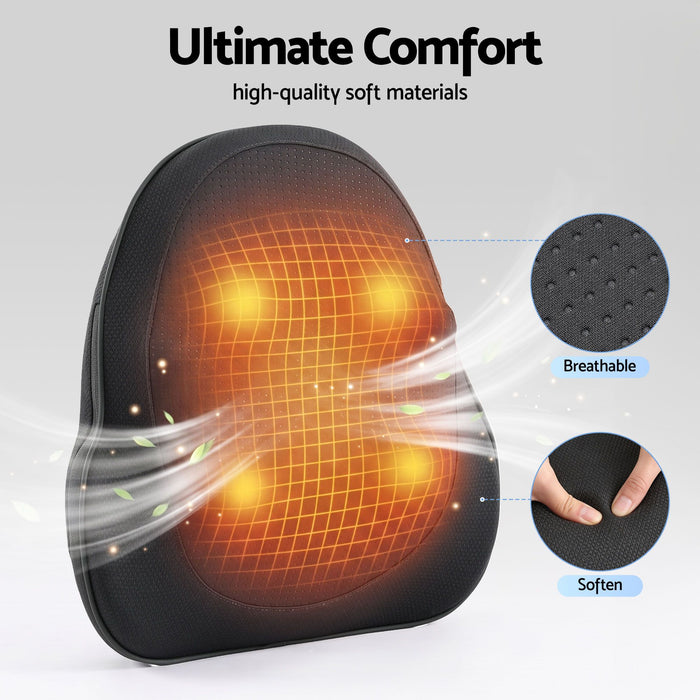 Livemor Back Massager with Heat, Cordless Electric Neck & Shoulder Massager Pillow, 3-Speed Deep Tissue Kneading for Lumbar, Thigh & Calf, Portable Muscle Relief for Home & Office Use