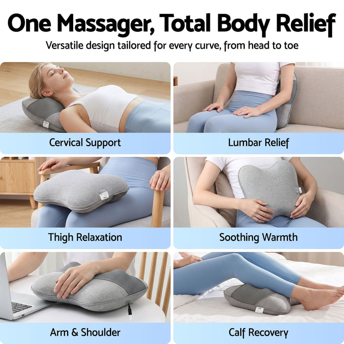 Livemor Back Massager with Heat, USB Neck and Shoulder Massage Pillow, 3-Speed Ergonomic Lumbar Support Cushion for Office Chair, Portable Muscle Relief for Back, Thigh & Calf, Grey