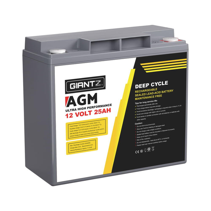 Giantz AGM Deep Cycle Battery 12V 25Ah Box Portable Solar Caravan Camping