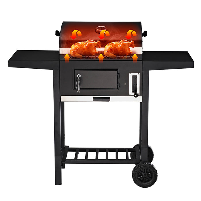 Portable Charcoal Grill BBQ with Wheels - Steel Outdoor Cooking Trolley, Outdoor Barbecue Set with Charcoa Pan Adjustment System, Compact Picnic/Patio/Backyard Grill&nbsp;