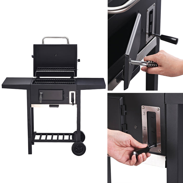 Portable Charcoal Grill BBQ with Wheels - Steel Outdoor Cooking Trolley, Outdoor Barbecue Set with Charcoa Pan Adjustment System, Compact Picnic/Patio/Backyard Grill&nbsp;