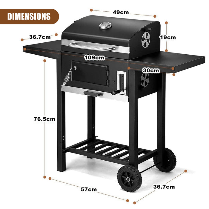 Portable Charcoal Grill BBQ with Wheels - Steel Outdoor Cooking Trolley, Outdoor Barbecue Set with Charcoa Pan Adjustment System, Compact Picnic/Patio/Backyard Grill&nbsp;