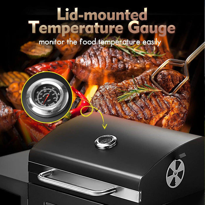 Portable Charcoal Grill BBQ with Wheels - Steel Outdoor Cooking Trolley, Outdoor Barbecue Set with Charcoa Pan Adjustment System, Compact Picnic/Patio/Backyard Grill&nbsp;