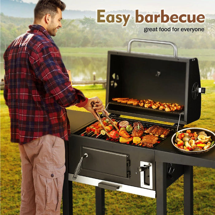 Portable Charcoal Grill BBQ with Wheels - Steel Outdoor Cooking Trolley, Outdoor Barbecue Set with Charcoa Pan Adjustment System, Compact Picnic/Patio/Backyard Grill&nbsp;