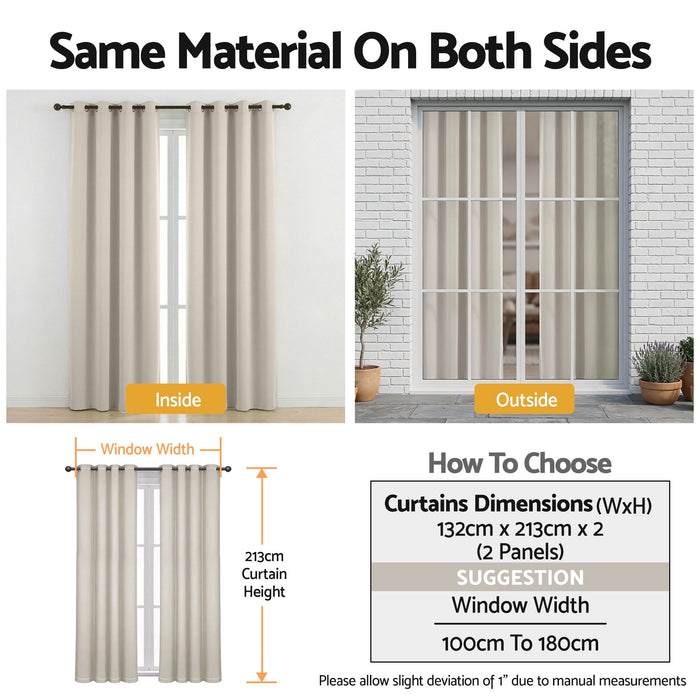Artiss Blockout Curtains 2X 132x213cm Thermal Insulated Eyelet Drapes Beige