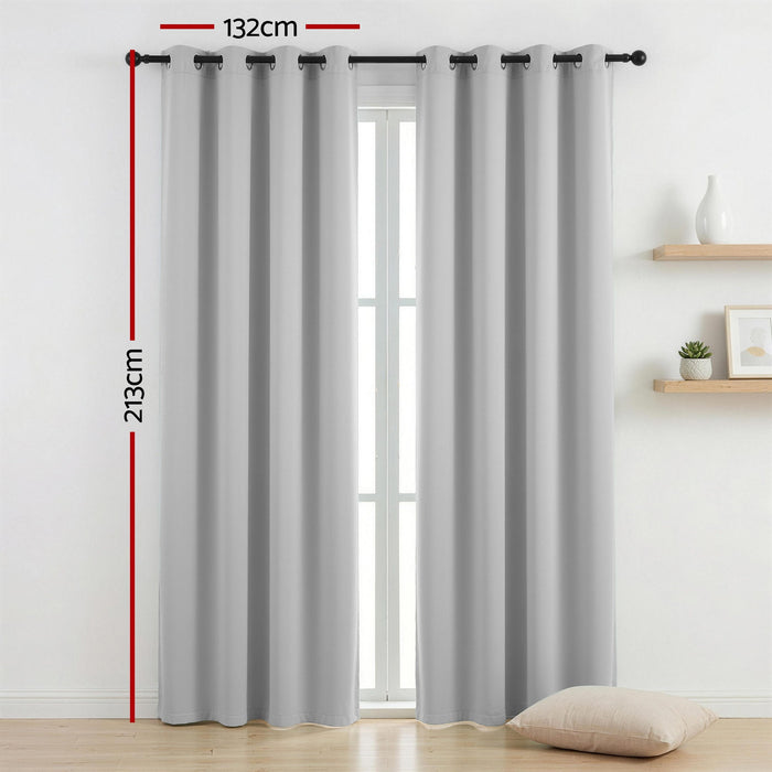 Artiss Blockout Curtains 2X 132x213cm Thermal Insulated Eyelet Drapes Grey