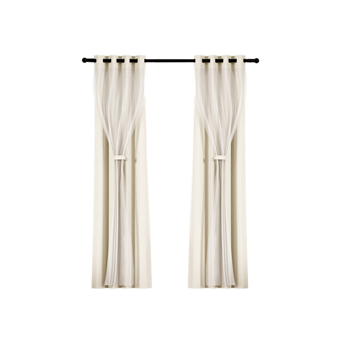 Artiss 2X 132x213cm Blockout Sheer Curtains Beige