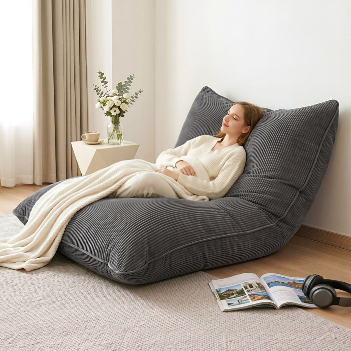 Artiss 3 in 1 Bean Bag Chair with Filler Convertible Bean Bag for Adults, Corduroy DIY Stuffed Bean Bag Sofa Washable for Living Room Bedroom, Grey