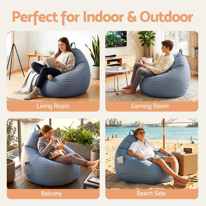 Artiss Outdoor Bean Bag Chair with Filler Splash-Proof Beanbag Sofa for Adults Teens Kids DIY Stuffable Bean Bag for Patio Poolside Relaxing, Grey