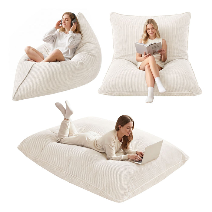Artiss 3 in 1 Bean Bag Chair Cover (No Filler) Convertible Bean Bag for Adults, Corduroy Stuffed Animal Storage Bean Bag Cover Washable for Living Room Bedroom, Beige