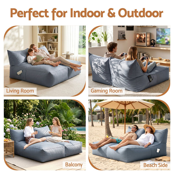 Artiss Outdoor Bean Bag Chair Cover (No Filler) 2 Seater Beanbag Lounge Sofacover Adults Splash-Proof Large Bean Bag Cover for Patio Poolside Relaxing Indoor, Grey