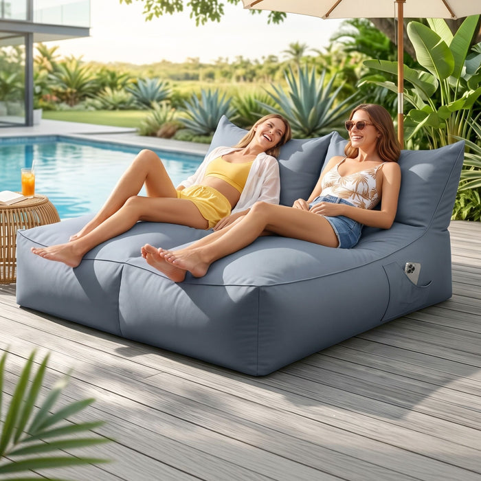 Artiss Outdoor Bean Bag Chair Cover (No Filler) 2 Seater Beanbag Lounge Sofacover Adults Splash-Proof Large Bean Bag Cover for Patio Poolside Relaxing Indoor, Grey