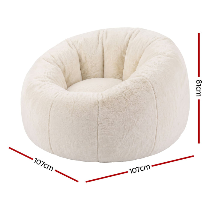 Artiss Bean Bag Chair Cover (No Filler) Soft Faux Fur Beanbag Cover Large Round Stuffed Animal Storage Bean Bag Cover Washable Lazy Sofa Cover for Adults Kids Teens, Beige