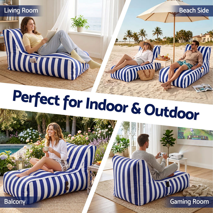 Artiss Outdoor Bean Bag Chair with Filler Splash-Proof Beanbag Lounge DIY Stuffed Animal Storage Bean Bag Washable for Patio Poolside Relaxing, Blue