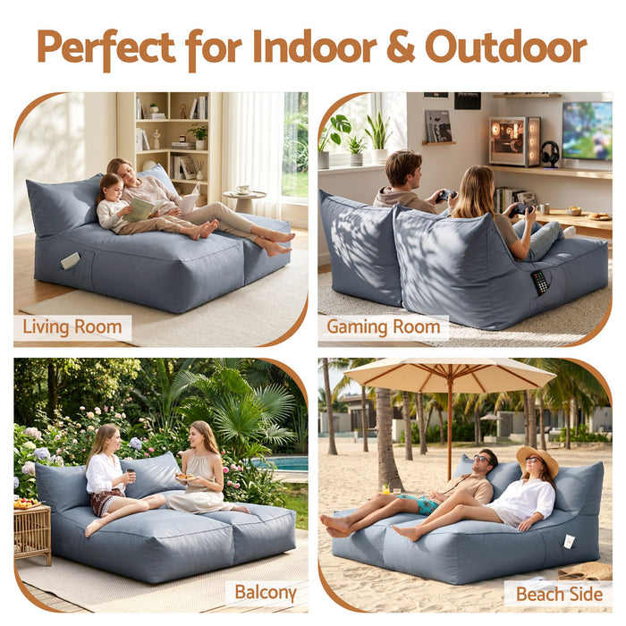 Artiss Outdoor Bean Bag Chair with Filler 2 Seater Beanbag Lounge Adults Splash-Proof Large Bean Bag Cover with Filling for Patio Poolside Relaxing Indoor, Grey