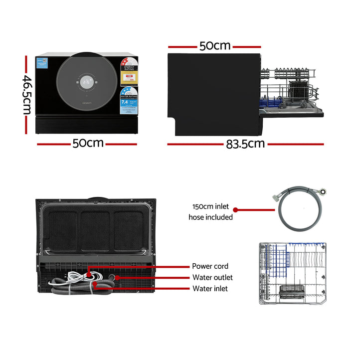 Devanti 6-Place Setting Benchtop Dishwasher 50cm Black