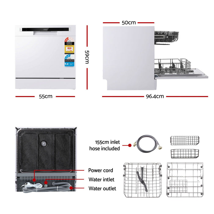 Devanti 8 Place Settings Benchtop Dishwasher White