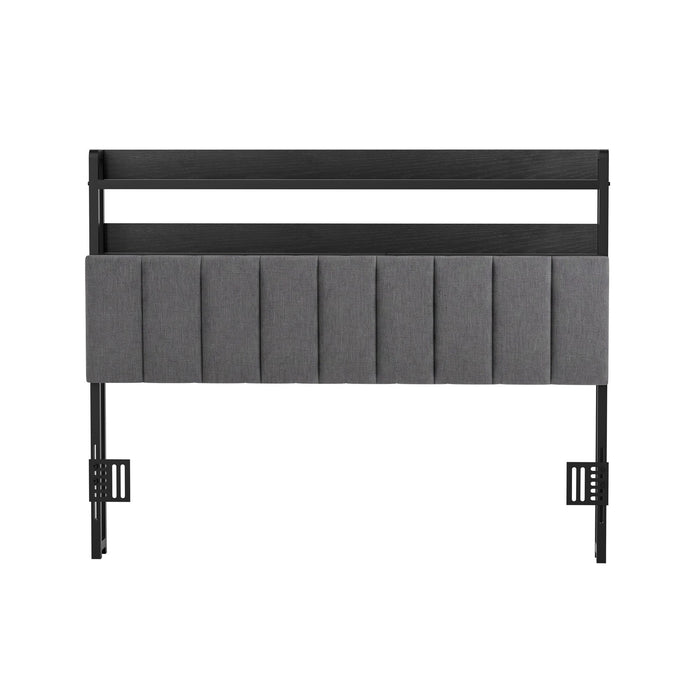 Artiss Double Headboard Charging Station Storage LED Light Grey Upholstered