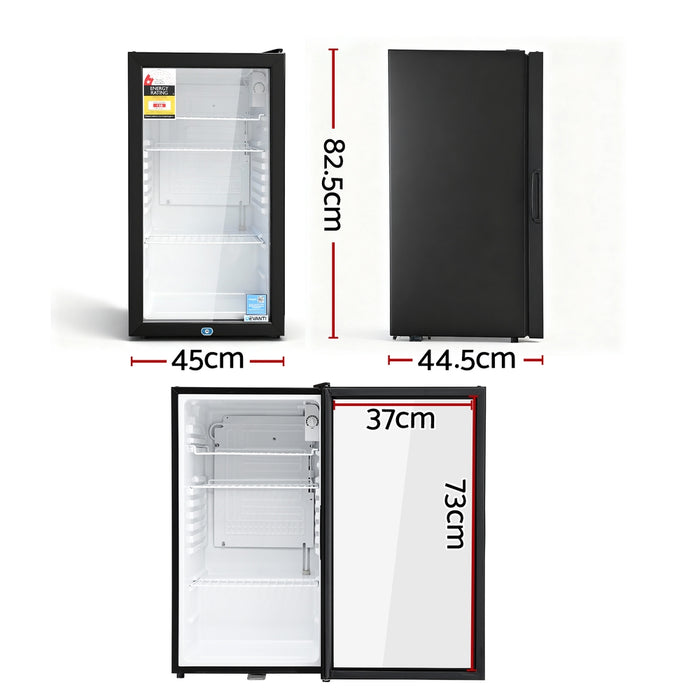 Devanti 78L Bar Fridge Glass Door Mini Fridge Countertop Cooler Black