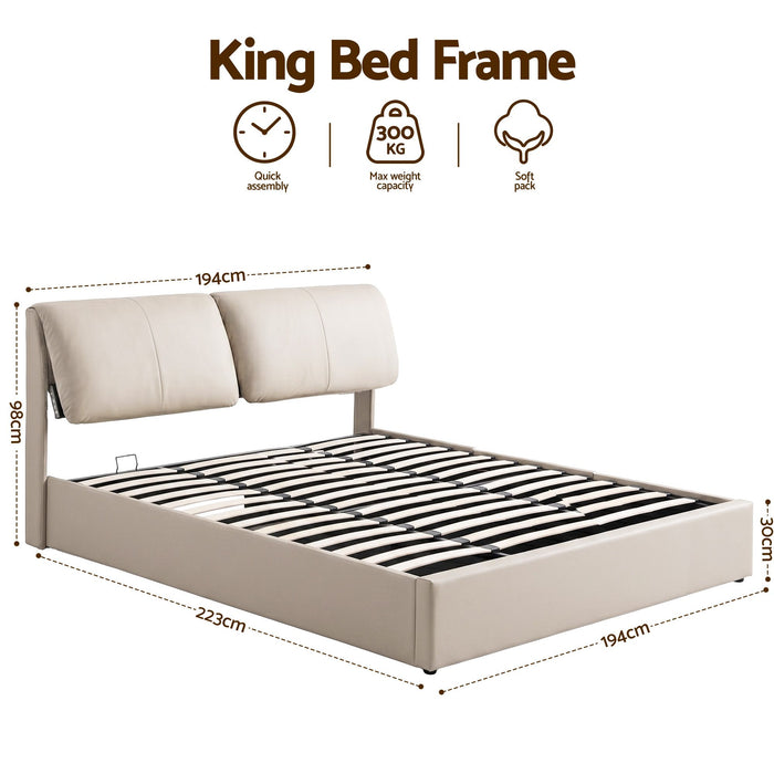 Artiss King Bed Frame Gas Lift Storage 3 Drawers Adjustable Headboard Platform Base
