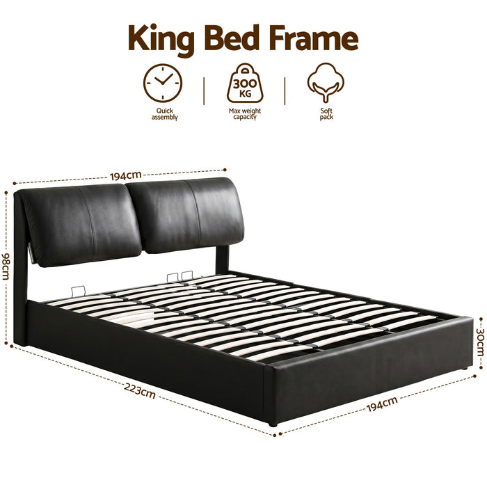 Artiss King Bed Frame Gas Lift Storage 3 Drawers Adjustable Headboard Platform Bed Black