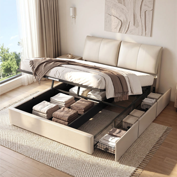 Artiss Queen Bed Frame Gas Lift Storage 3 Drawers Adjustable Headboard Platform Base