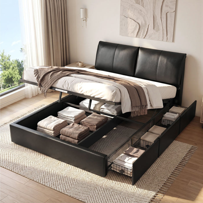 Artiss Queen Bed Frame Gas Lift Storage 3 Drawers Adjustable Headboard Platform Bed Black
