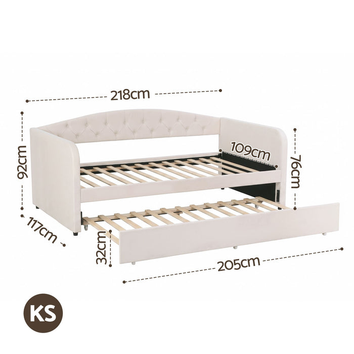 Artiss King Single Daybed Velvet Trundle Bed Frame Tufted Guest Bed