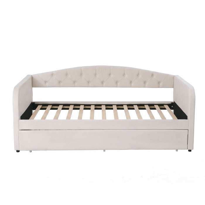 Artiss King Single Daybed Velvet Trundle Bed Frame Tufted Guest Bed
