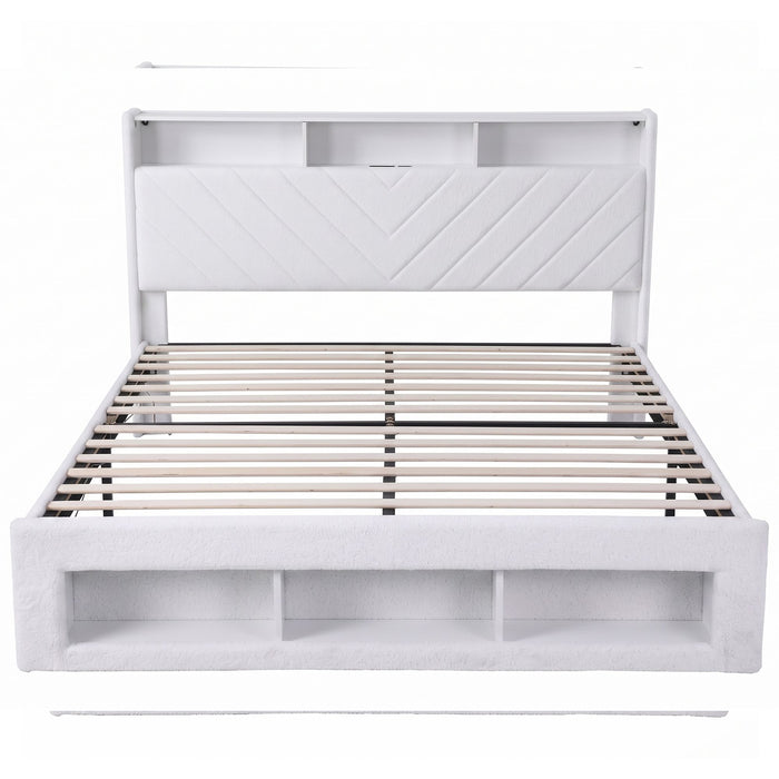 Artiss King Bed Frame with Storage, Charging Station & LED, White