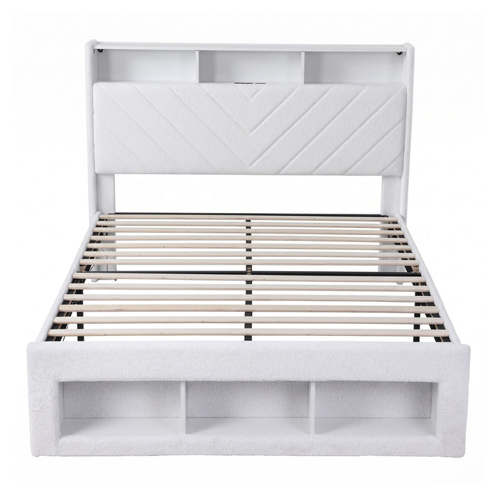 Artiss Queen Bed Frame with Storage Charging Station & LED White