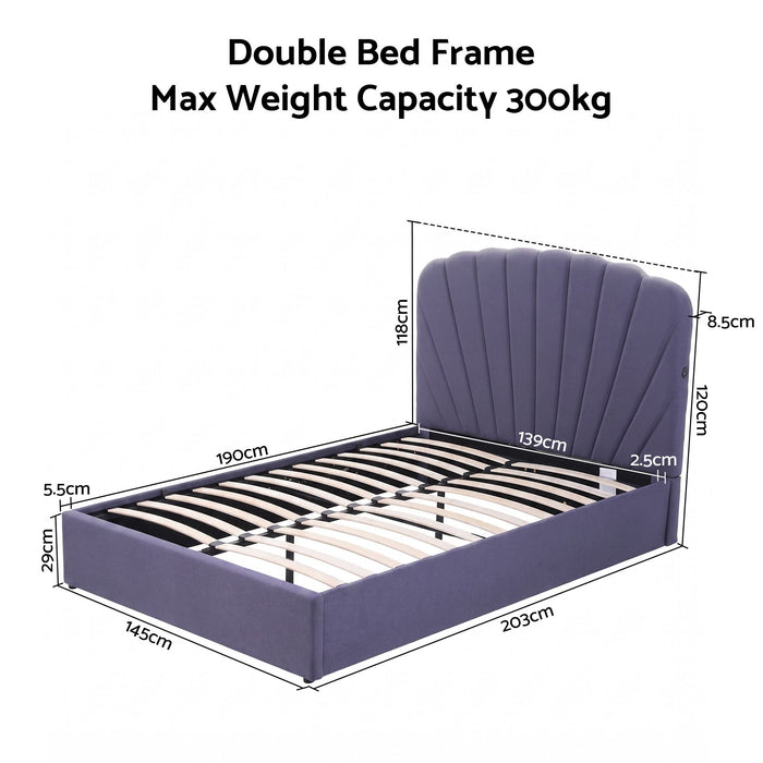 Artiss Double Bed Frame with Lift Up Storage and USB Ports Grey