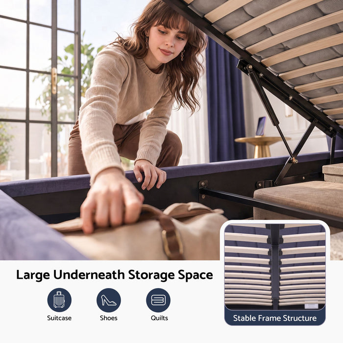 Artiss Double Bed Frame with Lift Up Storage and USB Ports Grey