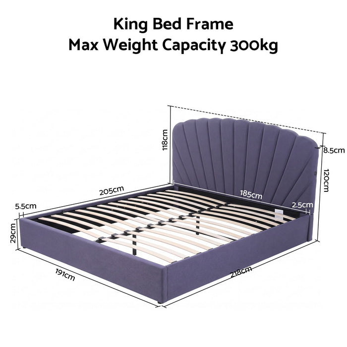 Artiss King Bed Frame with Lift Up Storage and USB Ports Grey