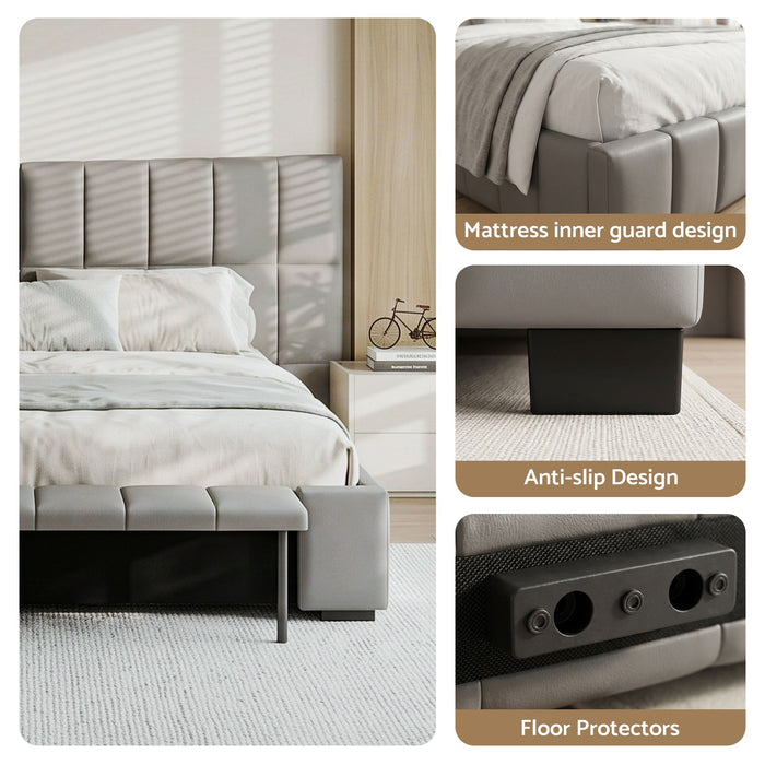 Artiss Double Size Upholstered Gas Lift Bed Frame with Foldable Bench PVC Leather Platform Bed with Storage