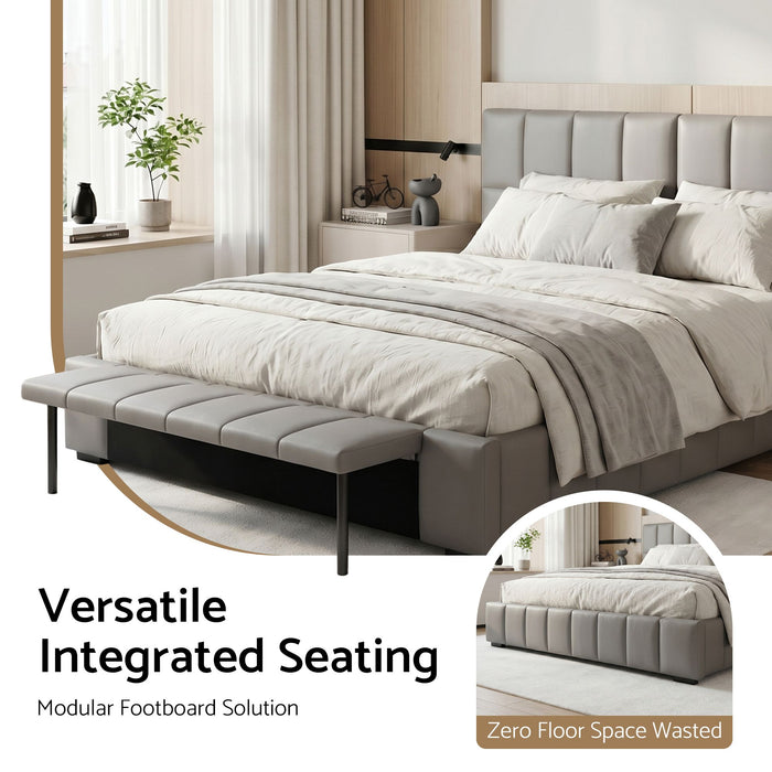 Artiss Queen Size Upholstered Gas Lift Bed Frame with Foldable Bench PVC Leather Platform Bed with Storage
