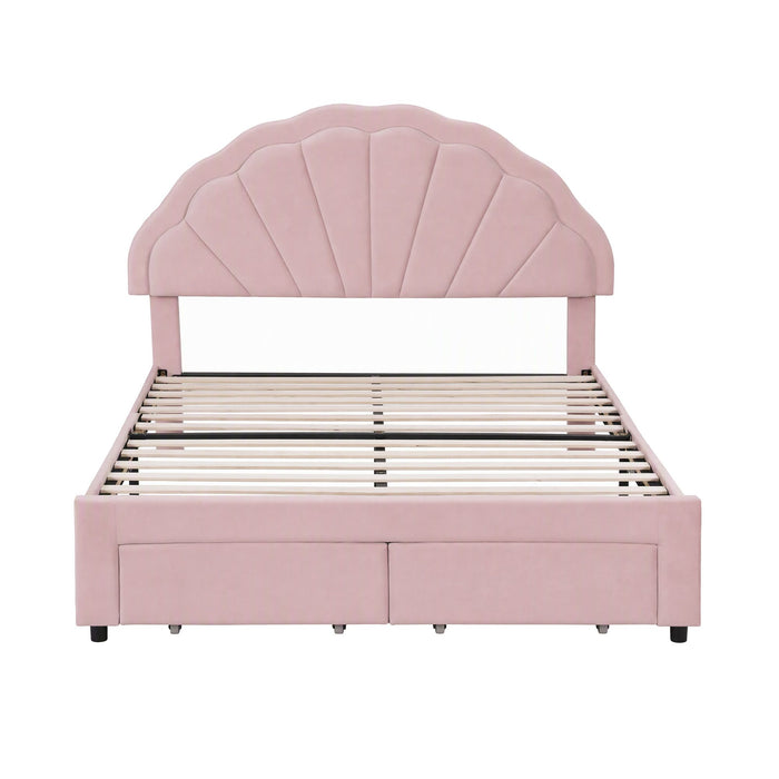 Artiss Double Bed Frame with 2 Storage Drawers Upholstered Velvet Platform Bed LED Headboard Pink