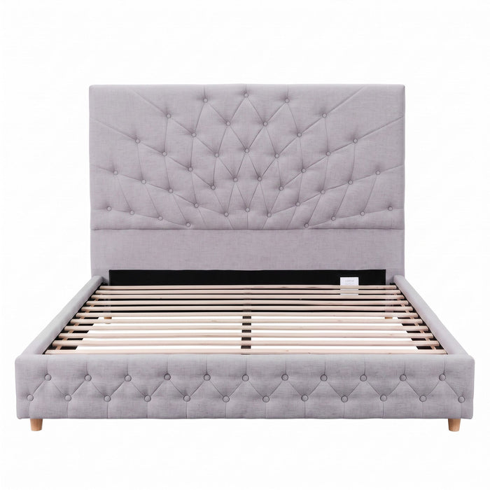 Artiss Double Bed Frame with Tufted Headboard and Plywood Slats Grey