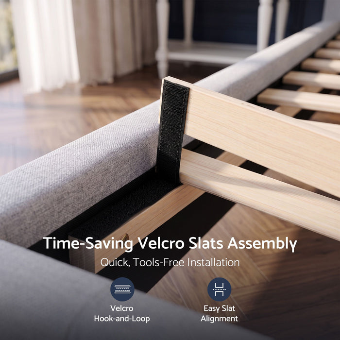 Artiss Double Bed Frame with Tufted Headboard and Plywood Slats Grey