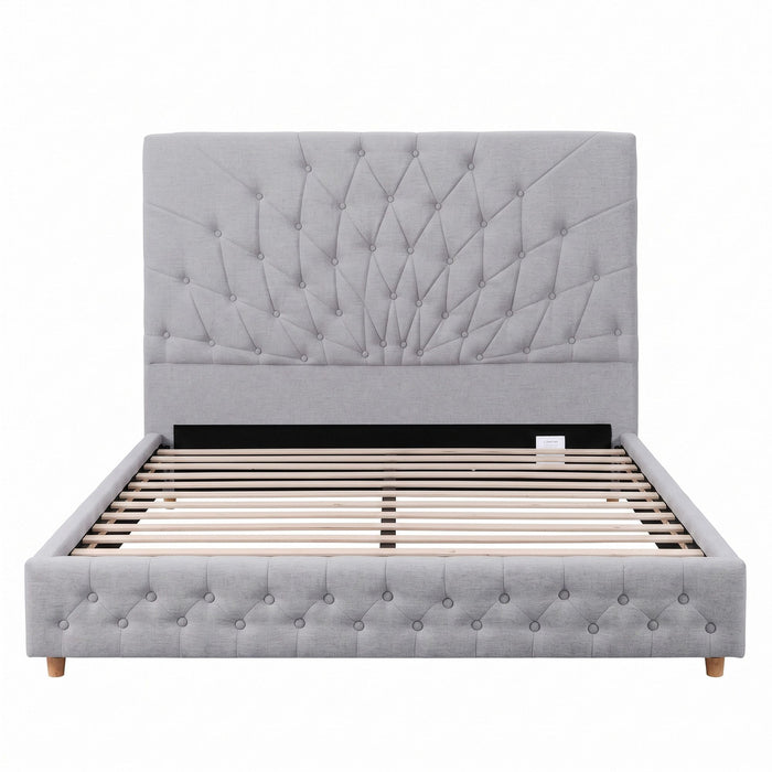 Artiss Queen Bed Frame with Tufted Headboard and Plywood Slats Grey
