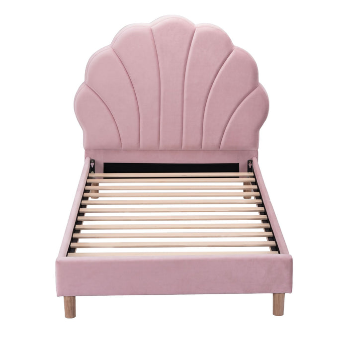 Artiss Single Bed Frame Scallop Upholstered Headboard Pink Velvet Platform Base Support up to 180kg