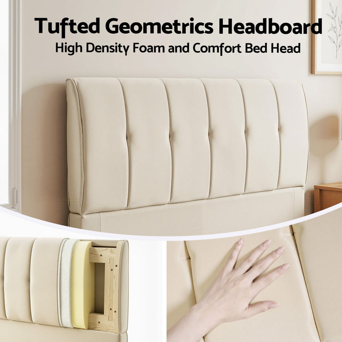 Artiss Double Bed Frame Upholstered Platform Bed with Tufted Headboard 300kg Support
